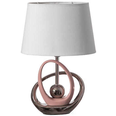 Quickway Imports Designer Table Lamps, 16" Decorative Ceramic Table Lamp, with Reflecting Silver and Pink Circular Stand and White Cotton Lampshade, Unique Lamp for Living Room or Bedroom